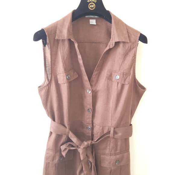 Mocha Brown Button Down Linen Dress_US Women 12 - Picture 5 of 7